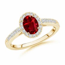 ANGARA Classic Oval Ruby Halo Ring with Diamond Accents for Women in 14K... - £1,487.33 GBP