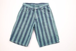 Vtg 90s Streetwear Mens 30 Distressed Striped Color Block Denim Jean Shorts Jort - £46.67 GBP