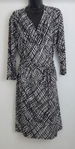 Ann Taylor Women&#39;s Wrap Dress Black White 3/4 Sleeve V-Neck Size L - £38.84 GBP