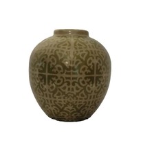 Williamsburg Garden Story Collection Lg Pottery Vase Green Geometric Des... - $34.42