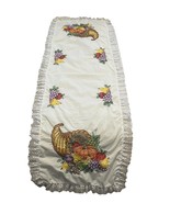 Vintage Hand-Embroidered Cornucopia Table Runner – White with Lace Trim - $31.75 CAD