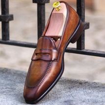NEW Handmade Men brown leather loafers, Men slipons, Men&#39;s loafers shoes, Men st - £113.76 GBP