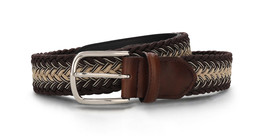 Mens braided belt brown pattern on vegan leather with buckle adjustable ... - $54.54