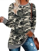 BETTE BOUTIK Women&#39;s Camo Crewneck Tunic Sweatshirt With Side Slits - Si... - £14.70 GBP