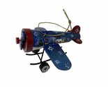 Blue and Red Christmas Airplane Ornament 3 inch Hanging - $7.87