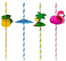 40 Assorted Paper Tiki Bar Drinking Straws - Luau Tropical Flamingo Umbrella - £12.82 GBP
