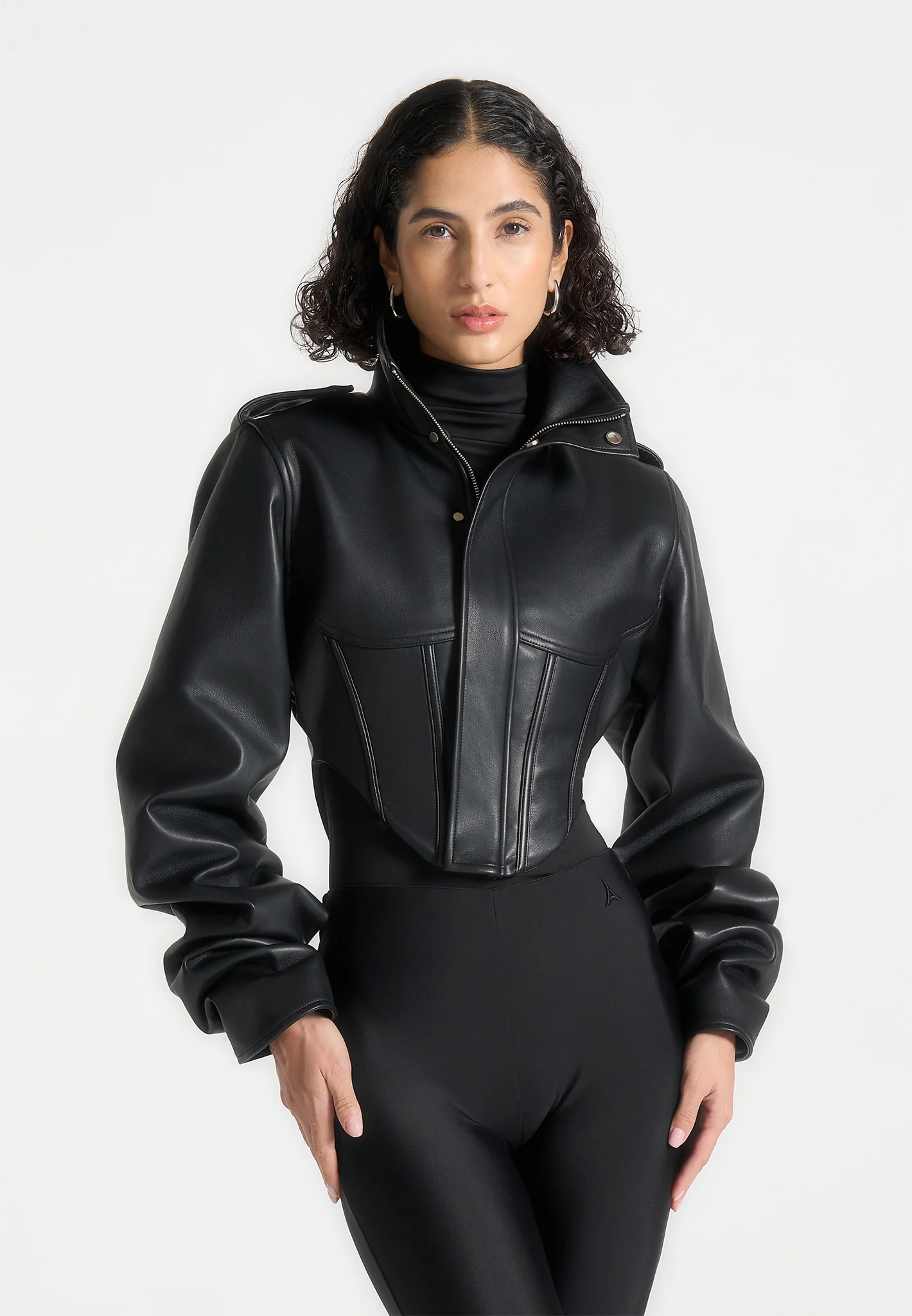 Vegan Tacked Sleeve Corset Jacket - Black - $195.00