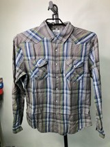 44mm Legendary Workwear Shirt Mens L Gray Plaid Pearl Snaps Long Sleeve ... - $18.67