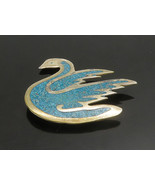 925 Sterling Silver - Vintage Inlaid Turquoise Swan Motif Brooch Pin - B... - £29.50 GBP