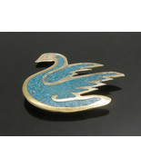 925 Sterling Silver - Vintage Inlaid Turquoise Swan Motif Brooch Pin - B... - $37.49