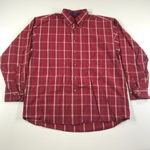 Pendleton Shirt Herren L Rot Grau Kariert Knöpfe Baumwolle Langarm Classic Fit - $19.78