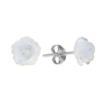Rose of Innocence Carved White Mother of Pearl .925 Silver Earrings-8mm - £10.10 GBP