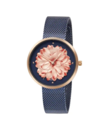 Stand Denmark Blossom - Rose Gold &amp; Blue Flower Embossed Dial Mesh Watch - $96.90