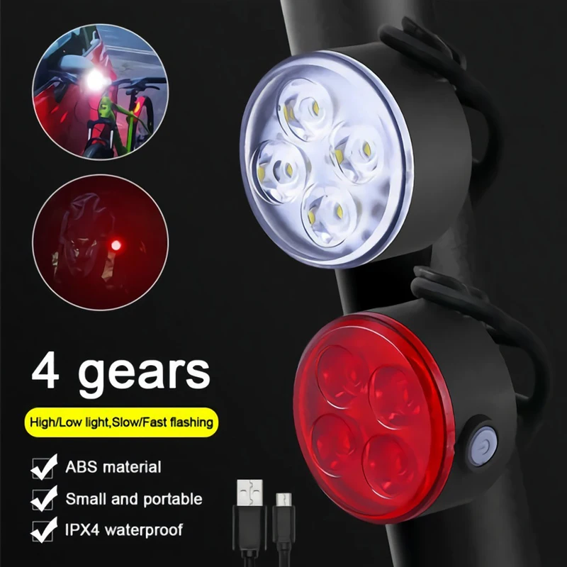 Bicycle Lights LED Rechargeable Bike Lamp Front Back MTB Bike USB Flashlight - £12.29 GBP+