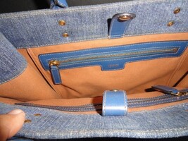 Versace Gold Logo La Medusa  Fabric Calf Leather  Denim  Blue Large Tote Bag image 7