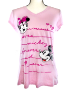 DISNEY Women&#39;s Shirt Minnie Loves Mickey Forever and Ever Pink V-Neck Si... - £18.02 GBP
