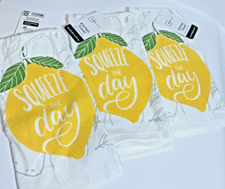 3 Terry Kitchen Towels Squeeze the Day Lemons Yellow Cotton 15x25 NEW - £5.43 GBP