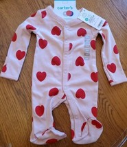 New Carter&#39;s One piece Footed Newborn Pink With Red Hearts Sleep And Pla... - $10.88