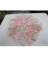 Vintage Hand Crocheted Pink, Green &amp; White Tatted Lace Doily - $29.69