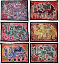 Lot of 05 Christmas Decor Vintage Cotton Wall Hanging Beaded Elephant Tapestry  - £77.07 GBP