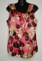 TALBOTS Womens Pink Ruffled Floral Silk Stretch Shirt Top Blouse 10 Sleeveless - £13.56 GBP
