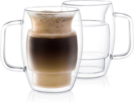 Cadus Glass Coffee Cups Double Wall Insulated Mugs Set of 2 Latte Glass - $51.47