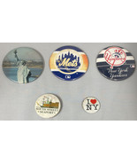 Lot 5 Vintage Miscellaneous New York Landmark Pinback Buttons Mets Yankees - £11.57 GBP