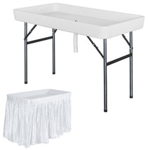 4 Feet Plastic Party Ice Folding Table with Matching Skirt - Color: White - £147.94 GBP