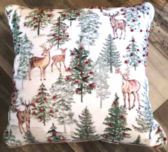 NEW Holly &amp; Moss Deer Green Pine Trees Cabin Throw Pillow 20 x 20 Hypoallergenic - £23.64 GBP