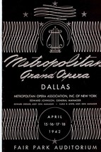 Metropolitan Opera Program Dallas Texas 1942 Lily Pons Jan Peerce Brownlee Pinza - £27.73 GBP
