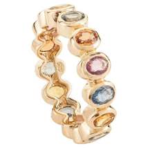14 Karat Yellow Gold Rainbow Sapphire Bezel Set Eternity Band Ring for Her - £701.35 GBP