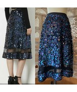 Nwt Topshop Sequin US 8 Black Organza sheer panel Hem Skirt blue purple - £73.96 GBP