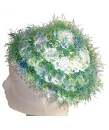 White Crochet Beanie Hat with Green Trim - $11.80