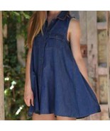 Embroidered Sleeveless Chambray Summer Dress - M - £28.16 GBP