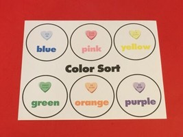 Valentine’s Hearts Color Sort Learning Mat - Laminated - Pre school Kind... - £7.40 GBP