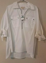 NWT Michael Kors White Collared Zip Front Buckle Sleeve Blouse Shirt Lar... - $26.97
