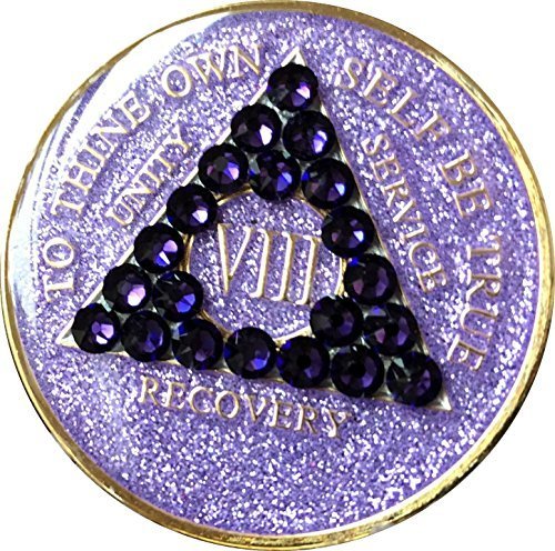 8 Year AA Medallion Purple Glitter With Swarovski Crystal Purple Velvet Chip