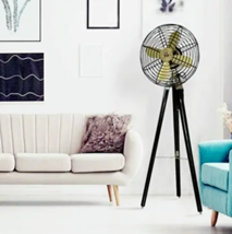 Electric Antique Pedestal Fan with wooden tripod Floor Fan Home Office Decor - £141.11 GBP