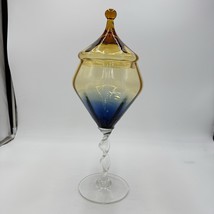 MCM Italian Empoli art Glass Apothecary Jar multicolor amber blue compot... - $162.00