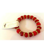 BRACELET: 3-7&quot; Double-stretch elastic DURO DIPPED RED/WHITE CRYSTALS/BEA... - £2.35 GBP