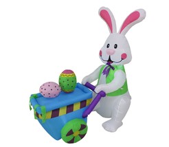 USED Easter Inflatable Bunny Rabbit Pushing Cart Eggs Lawn Outdoor Decoration - £31.97 GBP