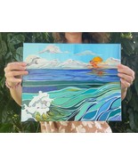 Original painting of ocean waves at sunset. Acrylic on Stretched canvas ... - $150.00