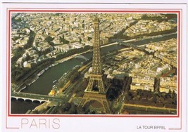 Postcard Paris France Le Tour Eiffel Tower Aerial View - $2.11