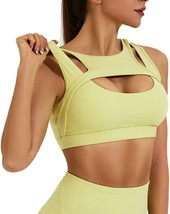 Sports Bra for Women, Sexy Cutout Crop Workout Top with Removable (Sunny,Size:L) - £14.68 GBP