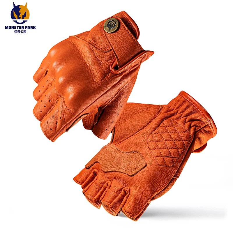  PARK Motorcycle Half Finger Gloves Vintage Leather Motorcycle Protection Gloves - £278.65 GBP