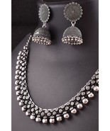 Silver Plated Choker Necklace Earring Women Bollywood Stylish Fantastic Set - £27.54 GBP