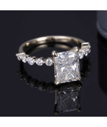 925 Silver Radiant Cut Moissanite Ring 925 Silver Half Eternity Engageme... - $367.79 CAD