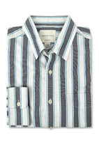 American Eagle Mens Blue Striped Classic Fit Button Up Shirt, L Large, 3... - £15.53 GBP