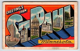 Greetings From St Paul Minnesota Large Big Letter Postcard Linen Curt Te... - $11.64