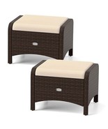 2 Pieces Outdoor Patio PE Wicker Ottomans with Removable Cushions-Beige ... - $2,565.71 MXN